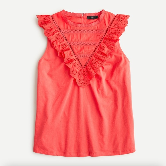 J. Crew Tops - J.Crew Eyelet Ruffle Front Tank Top
